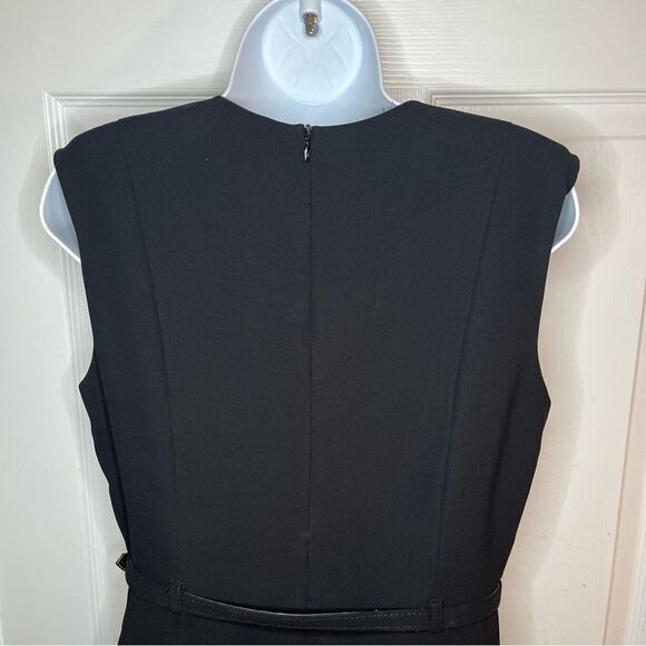 Peck & Peck LBD Sheath Mini Dress Sleeveless Design Crew Neck Belted Black 8 - Picture 8 of 11